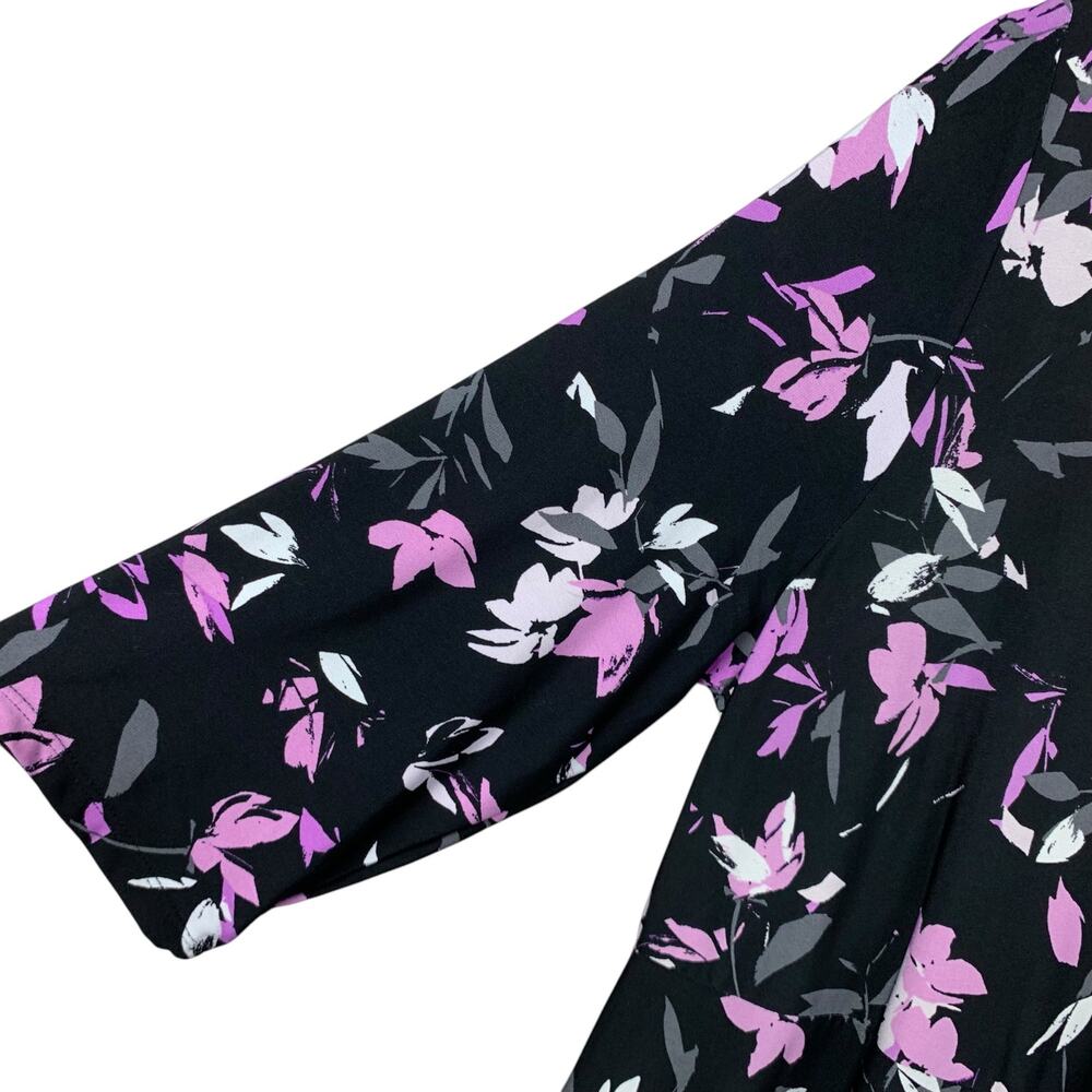 Catherines Faux Wrap Dress Maxi Black Purple Dark Floral Stretchy Womens 14 16WP - Picture 7 of 8